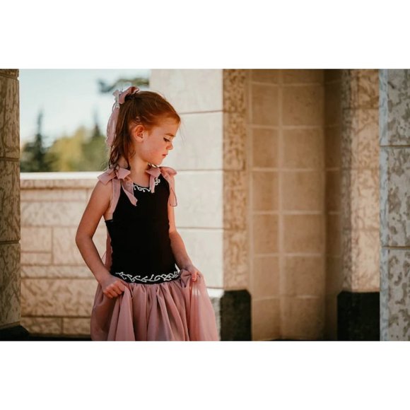 Vintage Pink Black Princess Style Dress hand beaded Cute flowy twirl Couture New - Picture 2 of 6